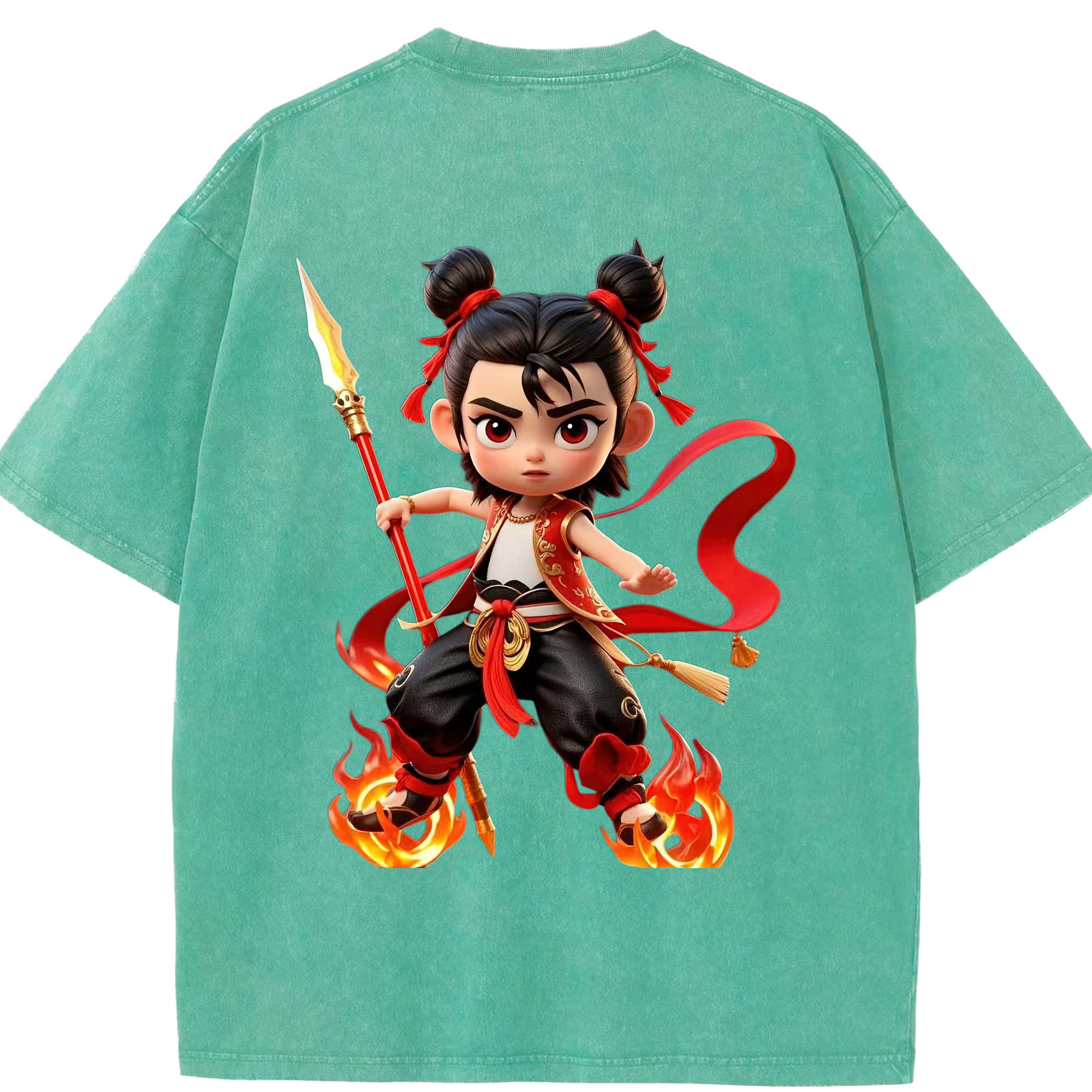 （画像用） Ne Zha 2 ナタ 魔童の大暴れ 綿100% ヴィンテージ風 半袖Tシャツ（背面プリント）